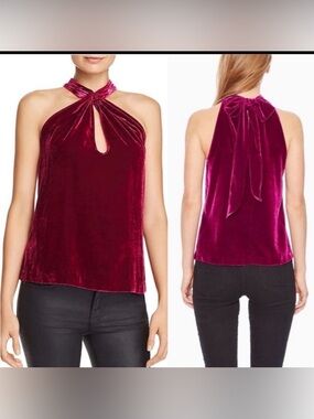 Parker Velvet Dallas Twist Halter Top in Burgundy, size M